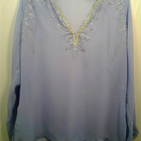 Daisy Fuentes Beaded Longsleeve Light Blue Top XL-XXL - Picture 14 of 16